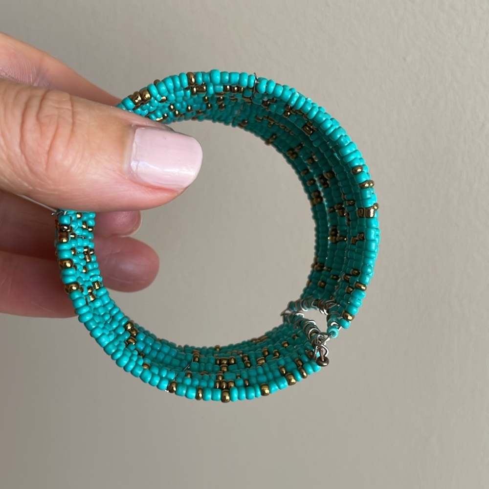Unique Boho Beaded Bangle Bracelet statement cuff bracelet turquoise color 🤍 - Picture 5 of 5